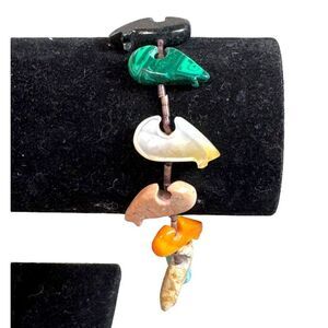 Handmade Sterling 925 Zuni Fetish Heishi Beaded Bracelet Carved Animal Vintage 8